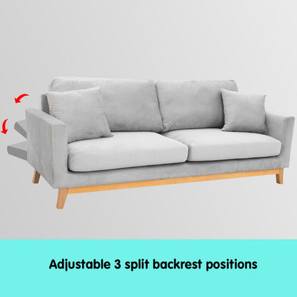 Sarantino 3 Seater Faux Velvet Sofa Bed - Light Grey