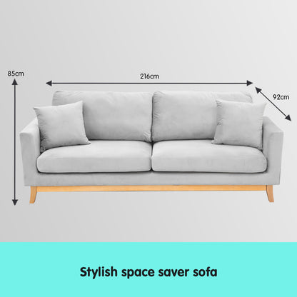Sarantino 3 Seater Faux Velvet Sofa Bed - Light Grey