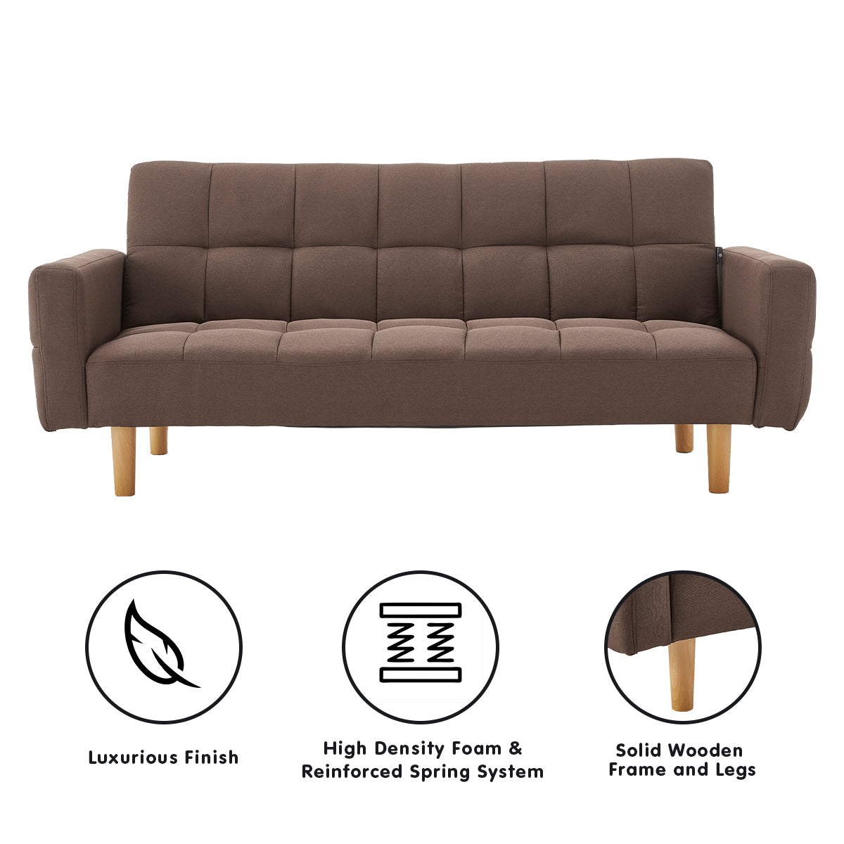 Sarantino 3-Seater Fabric Sofa Bed - Brown
