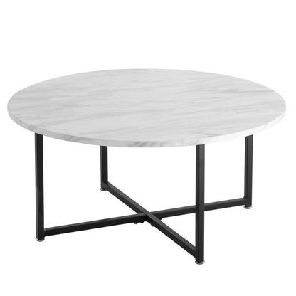 Jane White Marble Effect Round Coffee Table with Black Legs