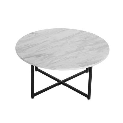 Jane White Marble Effect Round Coffee Table with Black Legs