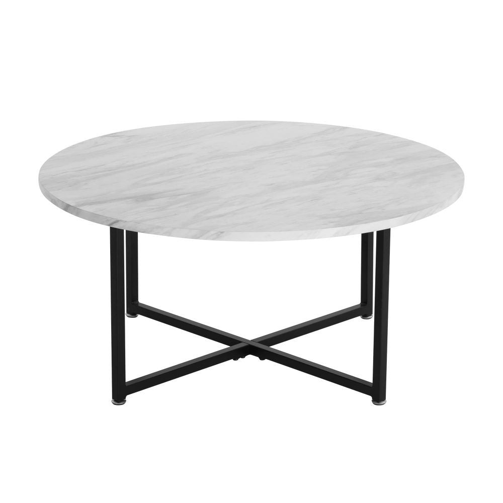 Jane White Marble Effect Round Coffee Table with Black Legs