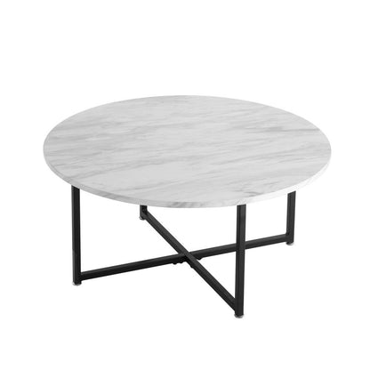 Jane White Marble Effect Round Coffee Table with Black Legs