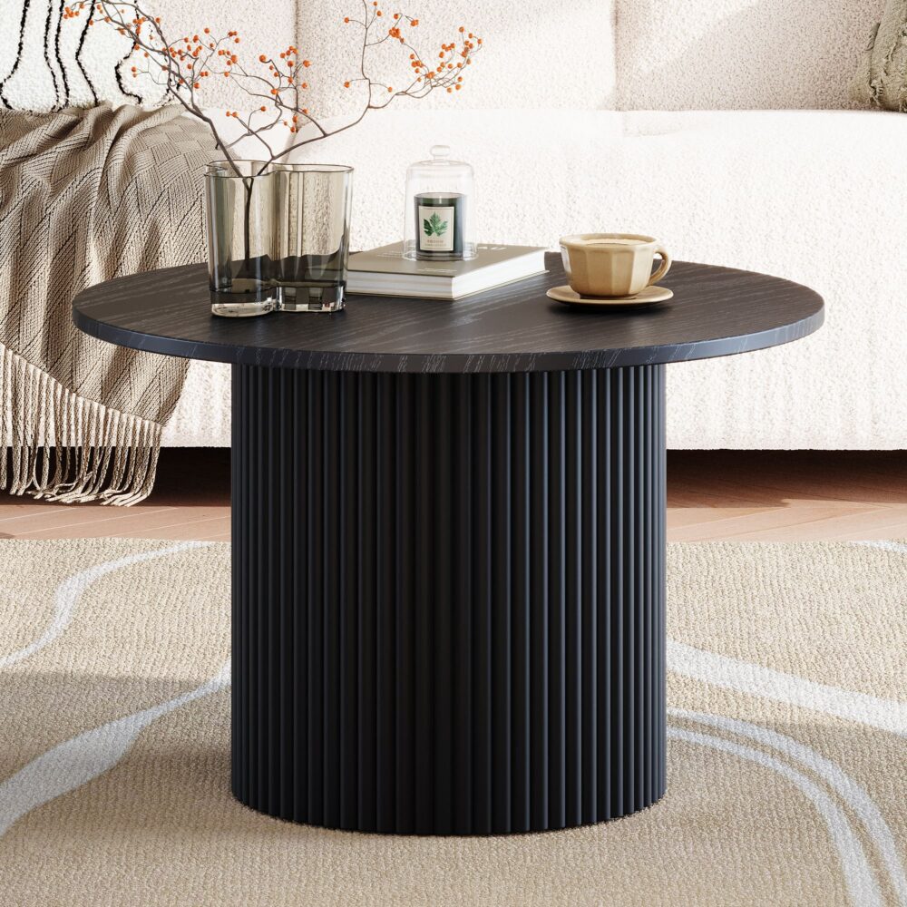 Luxe Black Ribbed Modern Coffee Table