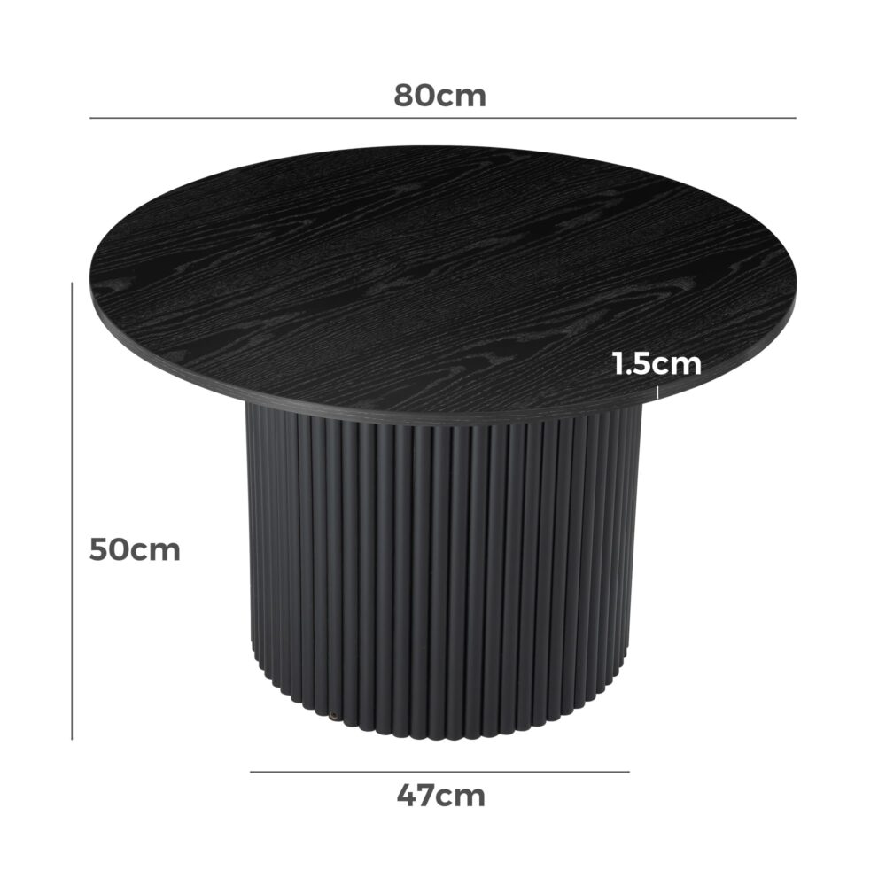 Luxe Black Ribbed Modern Coffee Table