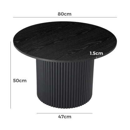 Luxe Black Ribbed Modern Coffee Table