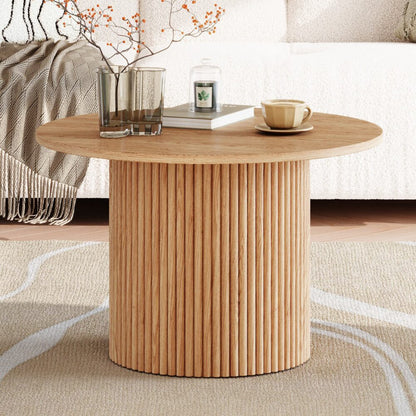 Luxe Ribbed Round Modern Coffee Table Wooden