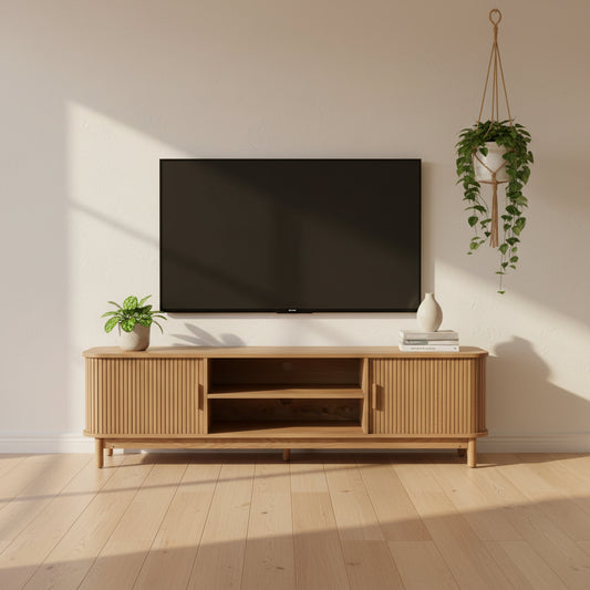 Ribbed Natural Entertainment Unit 160cm