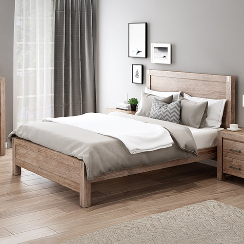 Nowra Bed Frame in Solid Wood Veneered Acacia- Oak