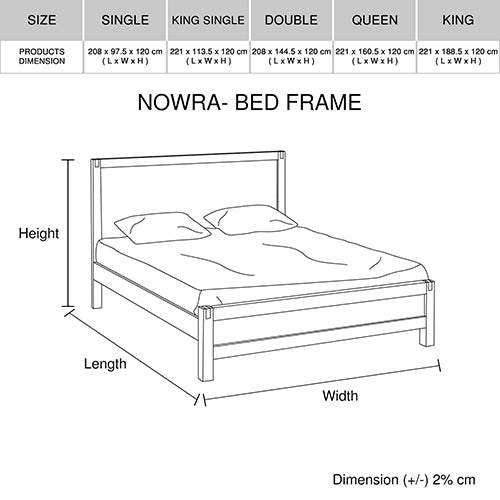 Nowra Bed Frame in Solid Wood Veneered Acacia- Oak