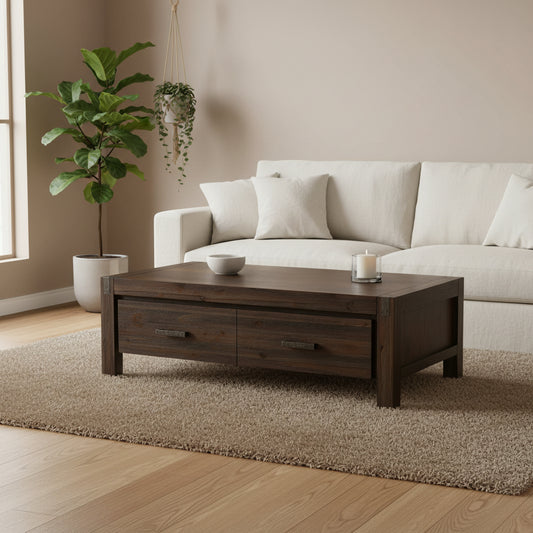 Coffee Table Solid Acacia Wood & Veneer - Chocolate