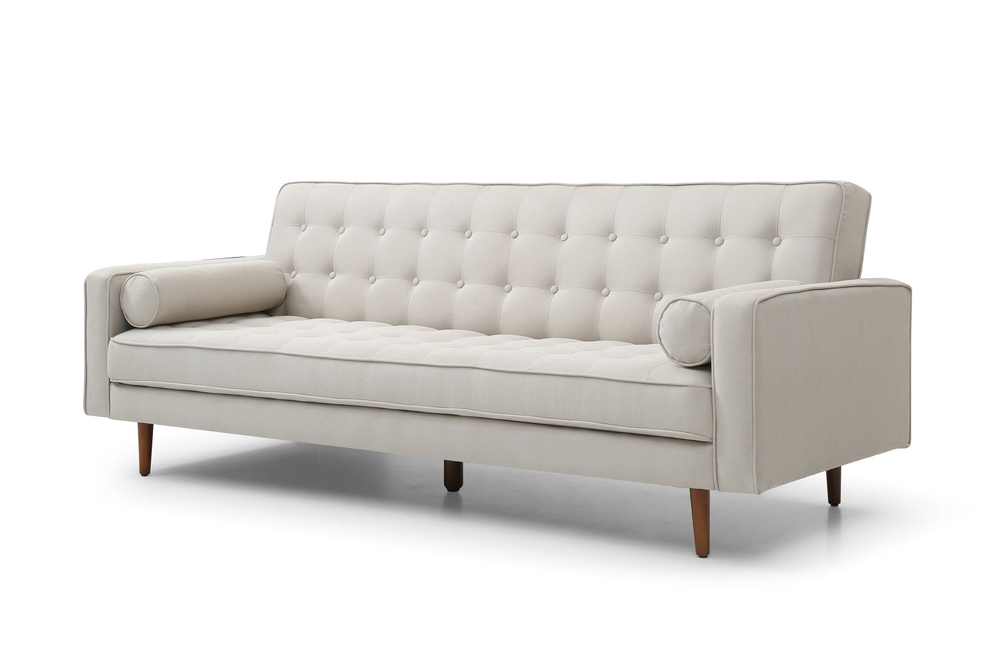 Sofa Bed 3 Seater Button Tufted Beige Colour