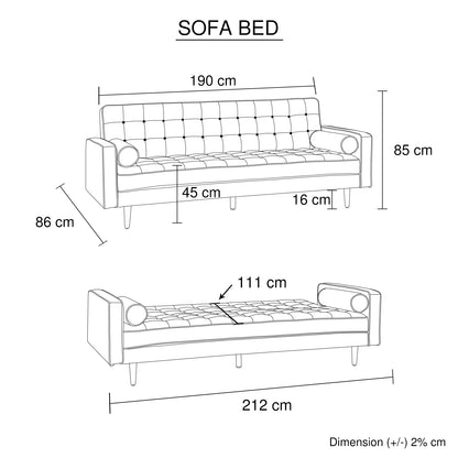 Sofa Bed 3 Seater Button Tufted Beige Colour