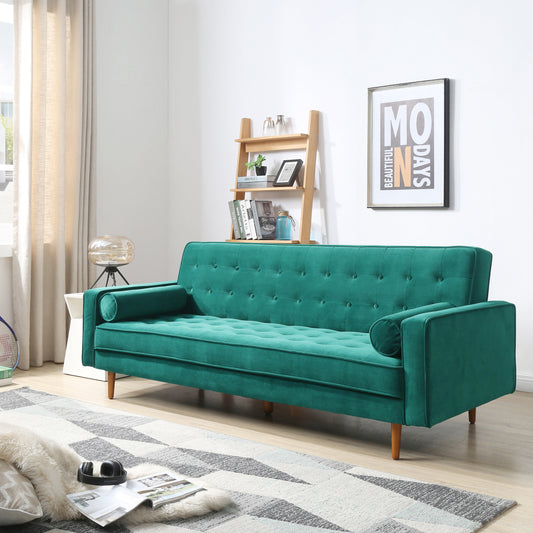 Sofa Bed 3 Seater Button Tufted Velvet Green Colour