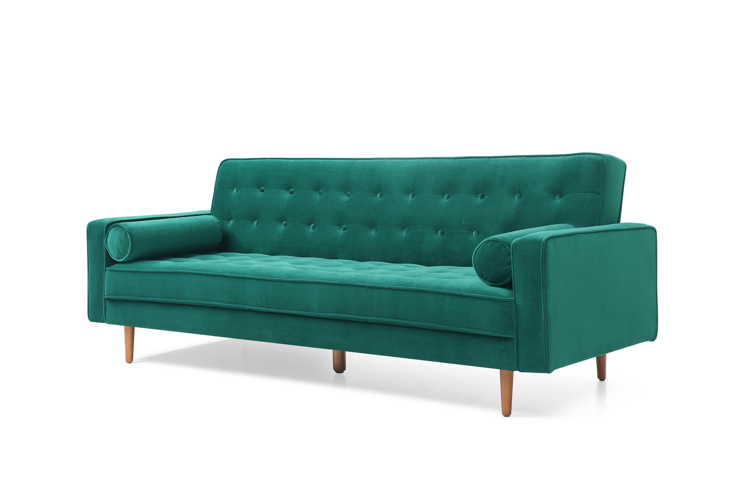Sofa Bed 3 Seater Button Tufted Velvet Green Colour