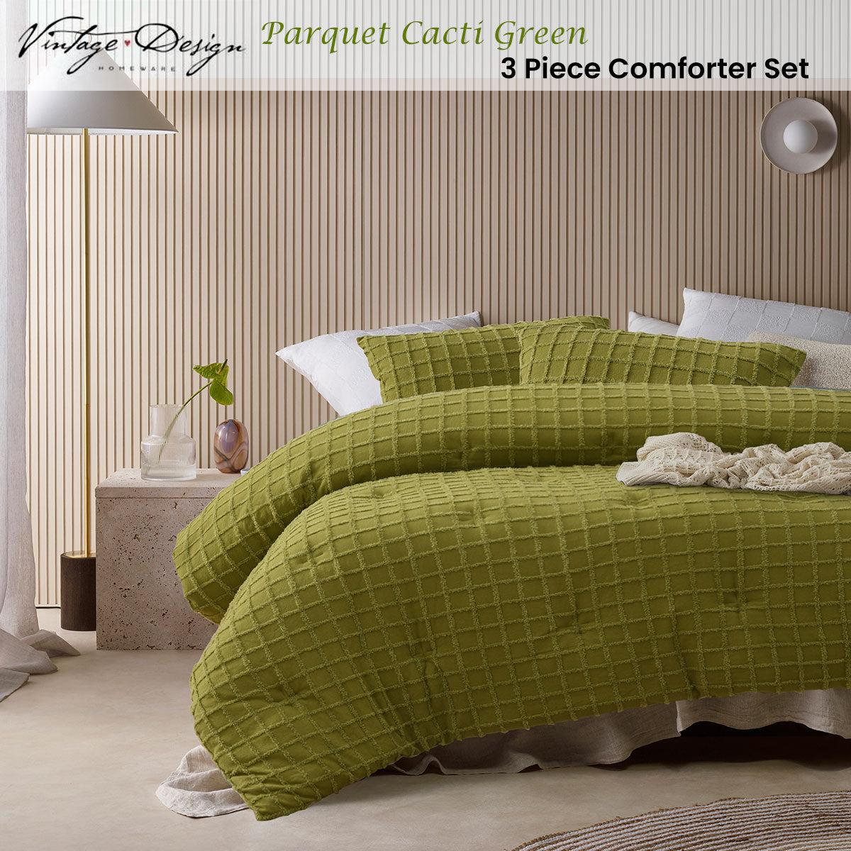 Vintage Design Homewares Parquet Cacti Green Comforter Set - Queen