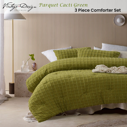 Vintage Design Homewares Parquet Cacti Green Comforter Set - Queen