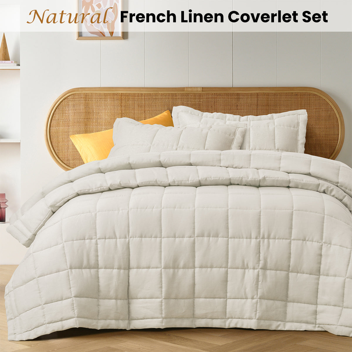 Vintage Design Homewares Natural French Linen Coverlet Set - King