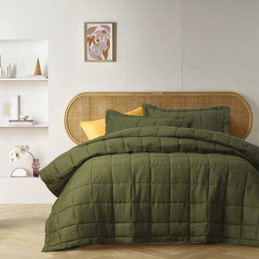 Vintage Design Homewares Olive French Linen Coverlet Set - King