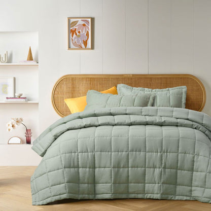 Vintage Design Homewares Sage French Linen Coverlet Set - Queen