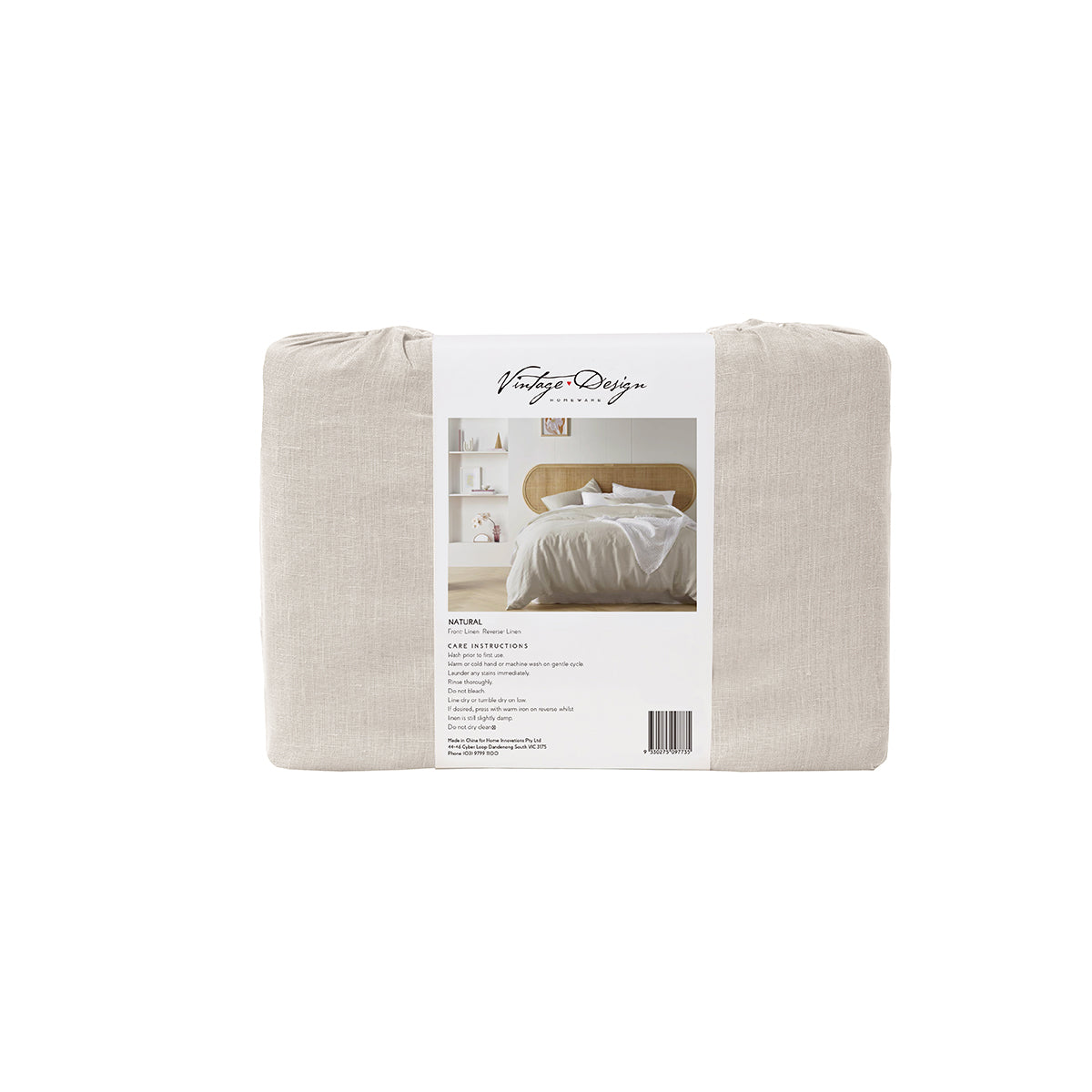 Vintage Design Homewares Natural French Linen Quilt Cover Set - King