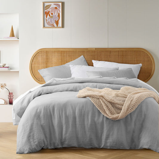 Vintage Design Homewares Silver French Linen Quilt Cover Set - Queen