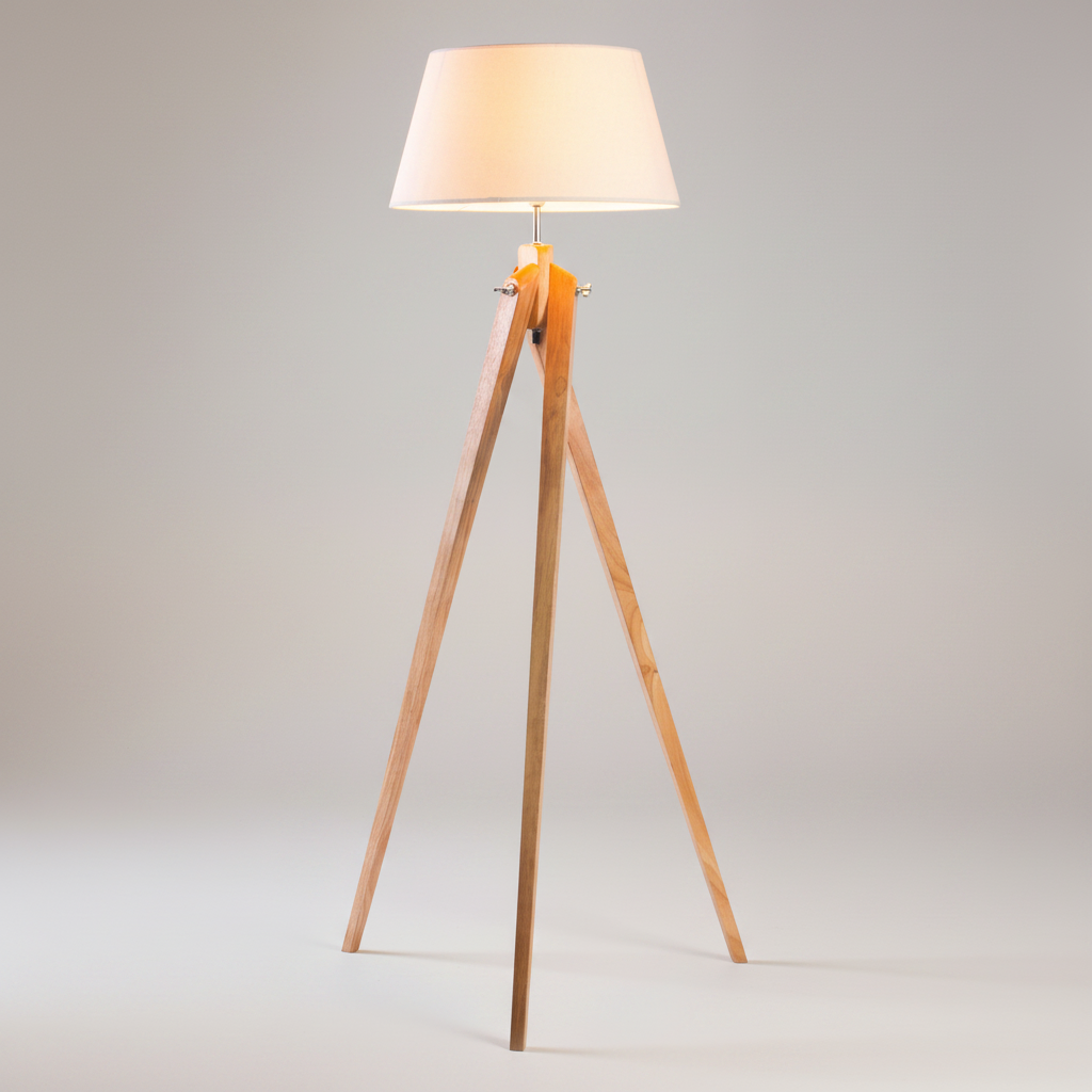Large Tripod Lamp Linen Shade Retro Twist