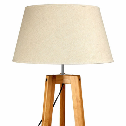Large Bamboo Wooden Tripod w Beige Linen Light Shade