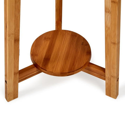 Large Bamboo Wooden Tripod w Beige Linen Light Shade