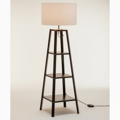 Eiffel 3 Tier Natural Wood Modern Floor Lamp w/ Storage Shelves
