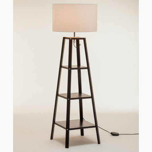 Eiffel 3 Tier Natural Wood Modern Floor Lamp w/ Storage Shelves