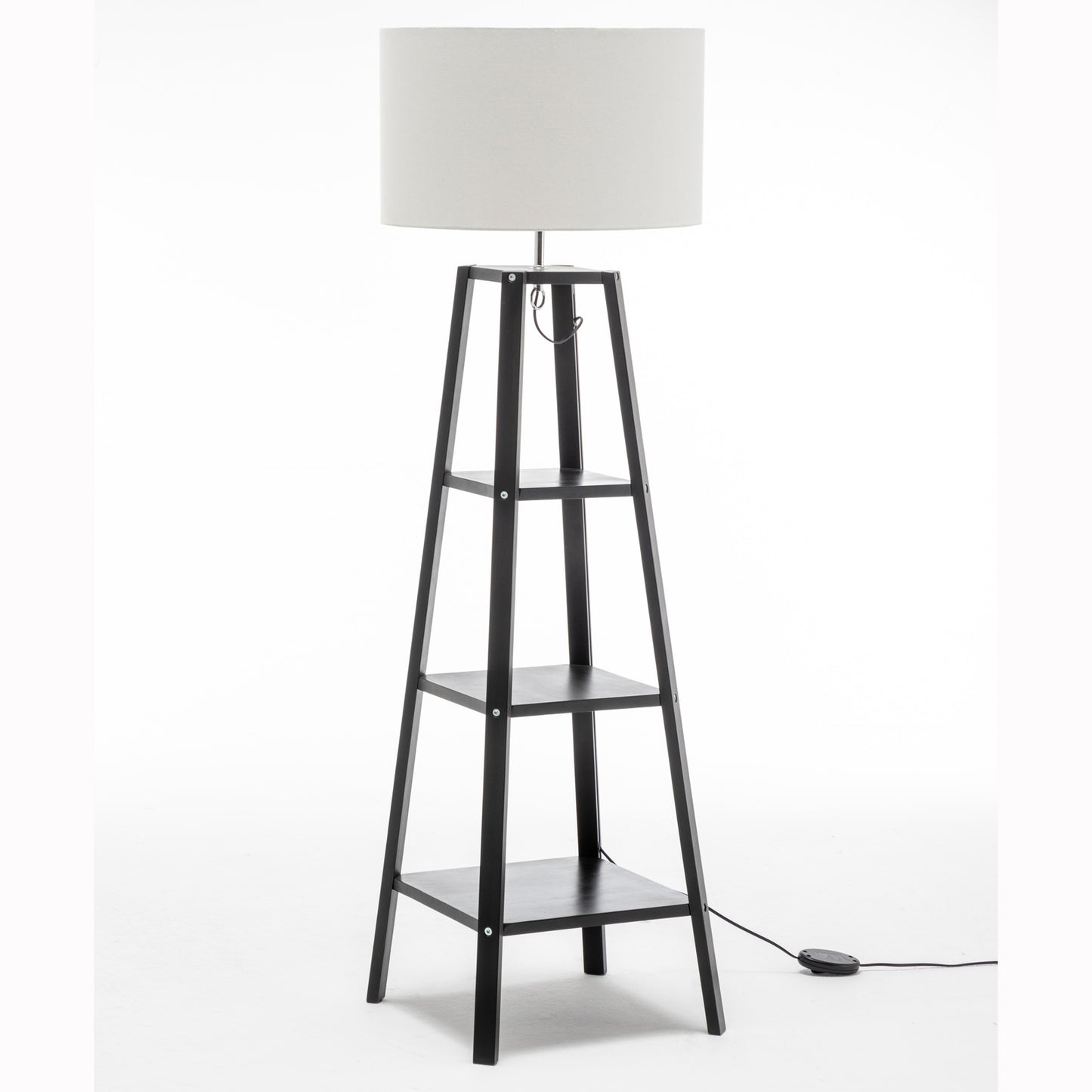 Eiffel 3 Tier Natural Wood Modern Floor Lamp w/ Storage Shelves