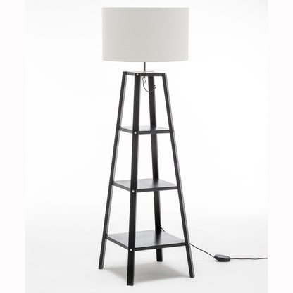 Eiffel 3 Tier Natural Wood Modern Floor Lamp w/ Storage Shelves