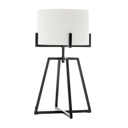 Modern Scandi Metal Dimmable Table Lamp w/ Linen Shade- Matte Black