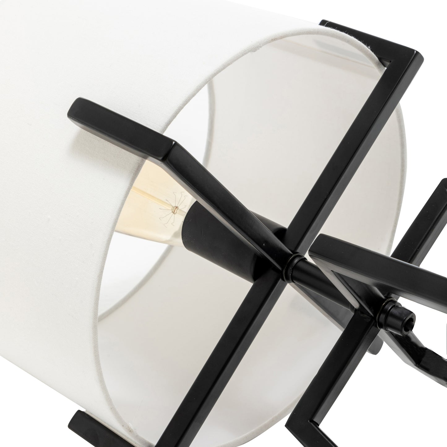 Modern Scandi Metal Dimmable Table Lamp w/ Linen Shade- Matte Black
