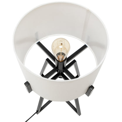 Modern Scandi Metal Dimmable Table Lamp w/ Linen Shade- Matte Black