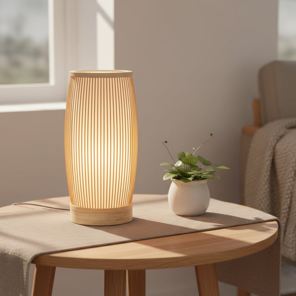 Natural Woven Bamboo Cylinder Table Lamp