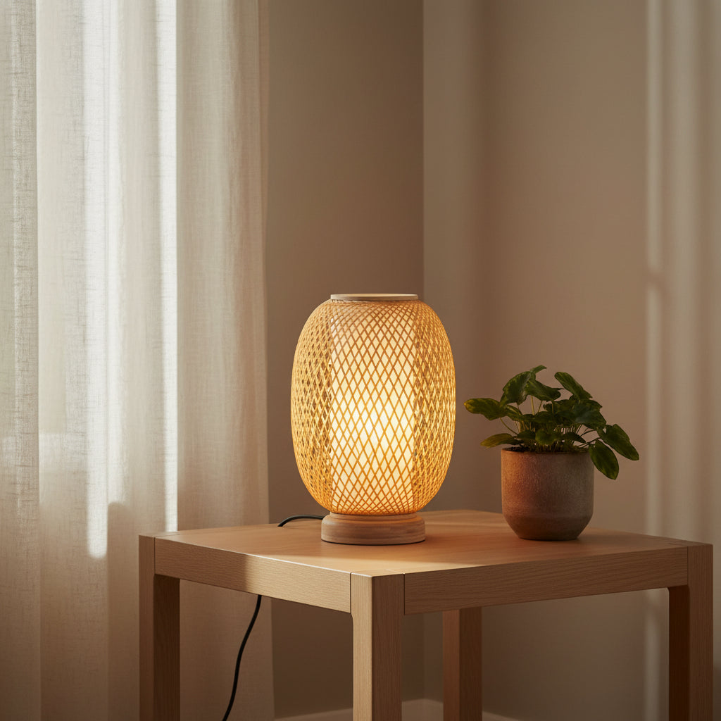 Natural Woven Bamboo Oval Table Lamp