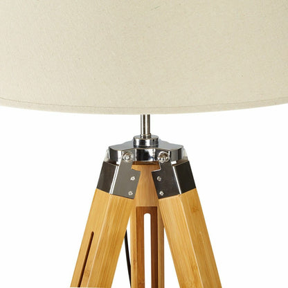 Modern Tripod Floor Lamp w Linen Shade in Bamboo Vintage Wooden Retro