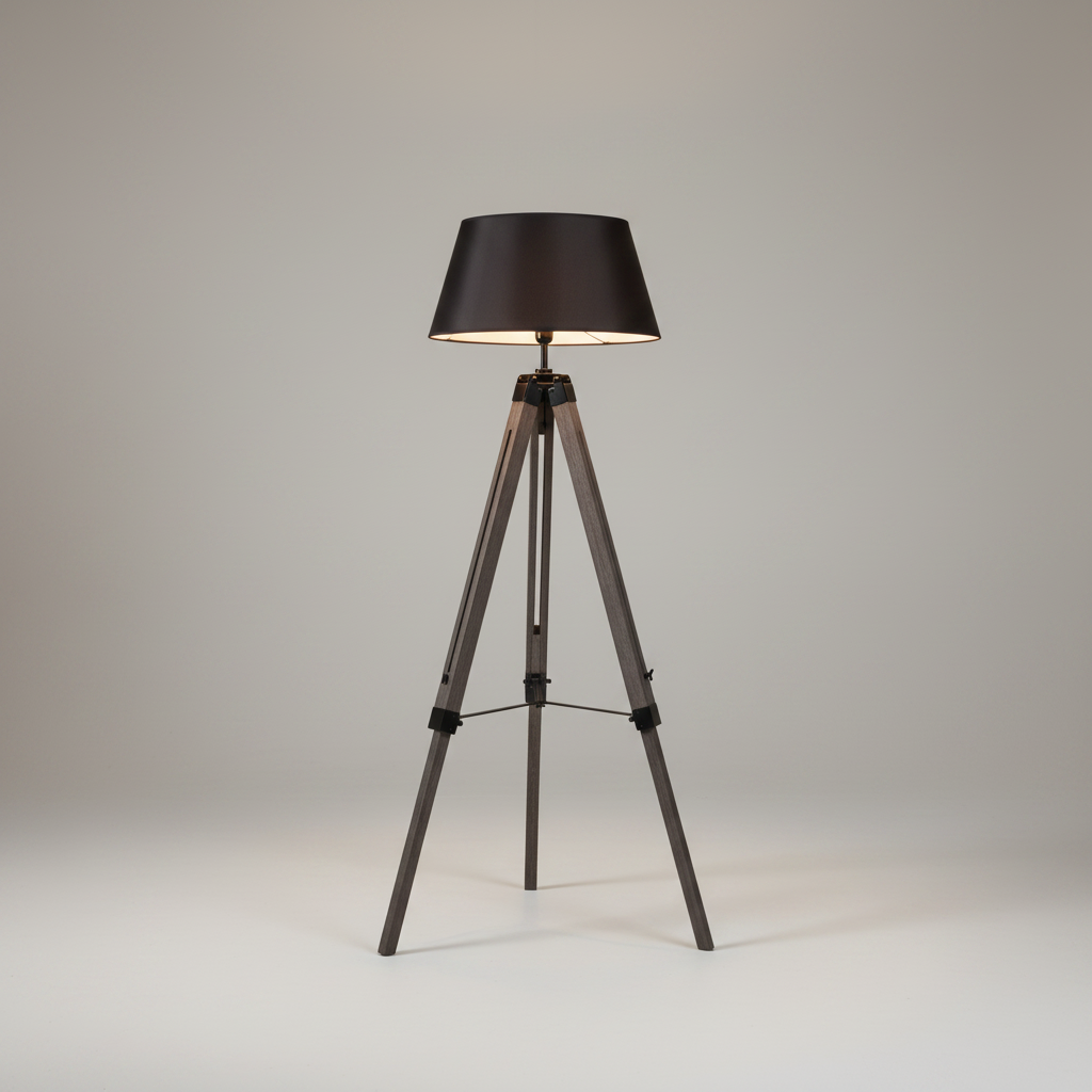 Retro Wooden Tripod Floor Lamp