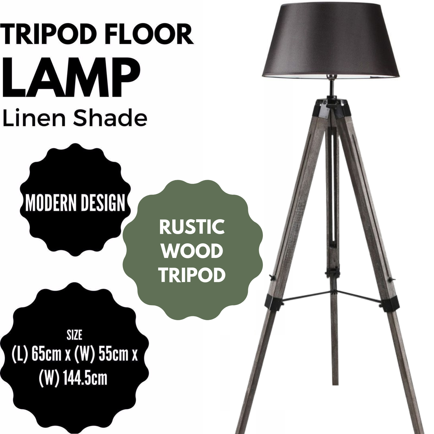 Retro Wooden Tripod Floor Lamp