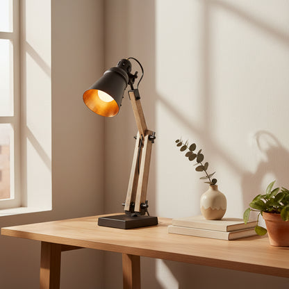 Scandi Modern Wooden Table Lamp - Rustic Retro