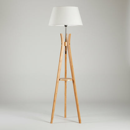 Modern Tripod Floor Lamp Linen Shade - Wooden Scandi