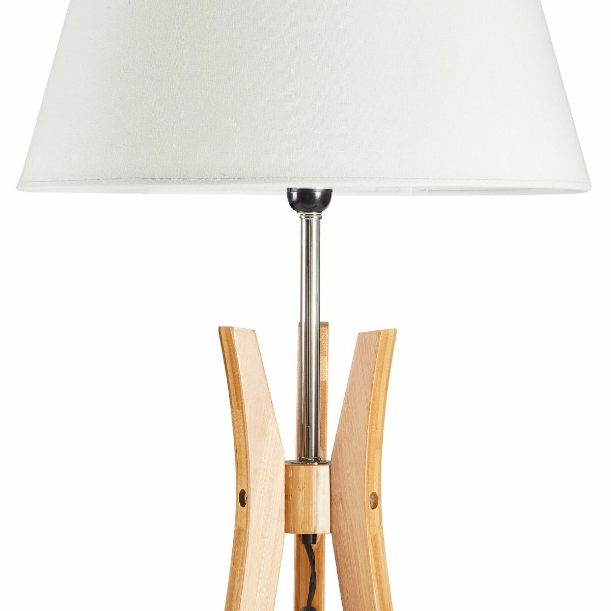 Modern Tripod Floor Lamp Linen Shade - Wooden Scandi