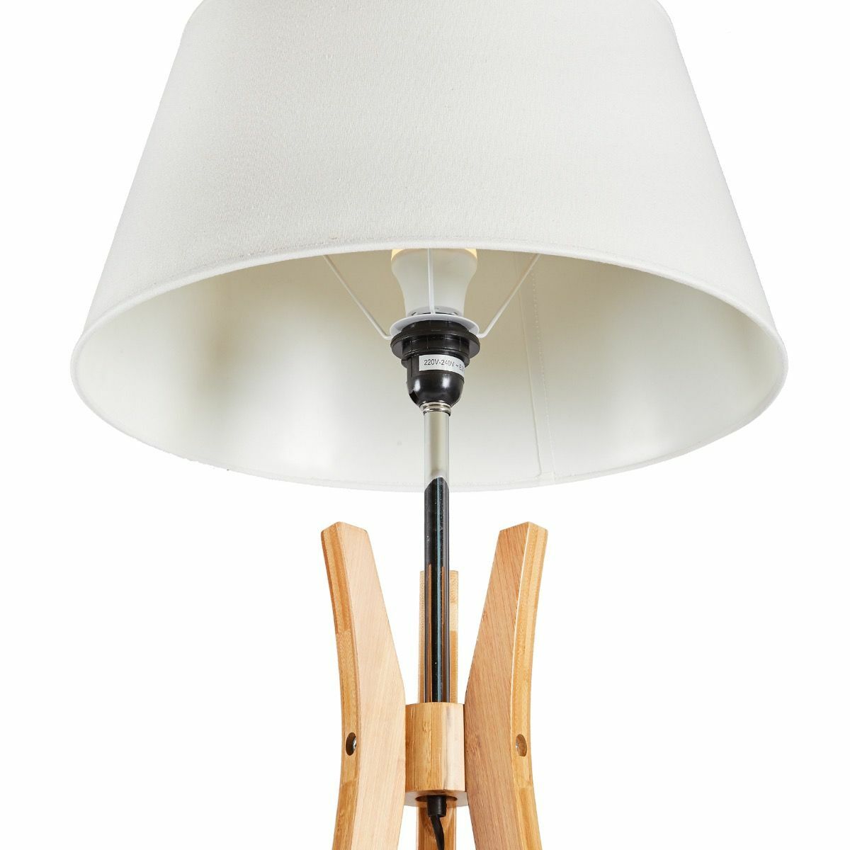 Modern Tripod Floor Lamp Linen Shade - Wooden Scandi