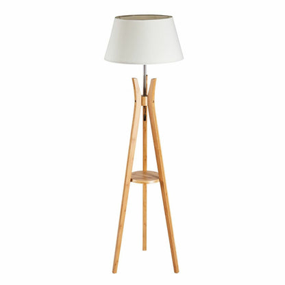 Modern Tripod Floor Lamp Linen Shade - Wooden Scandi