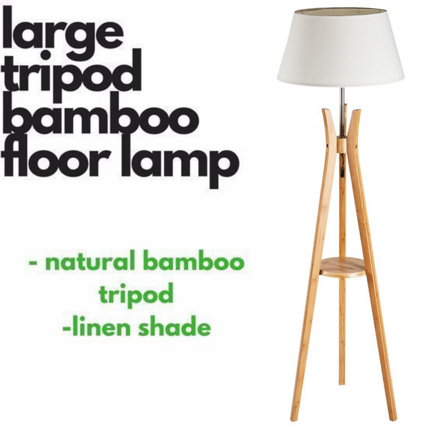 Modern Tripod Floor Lamp Linen Shade - Wooden Scandi