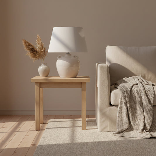 Lume Ceramic Table Lamp with Hessian Shade – Multi Colour