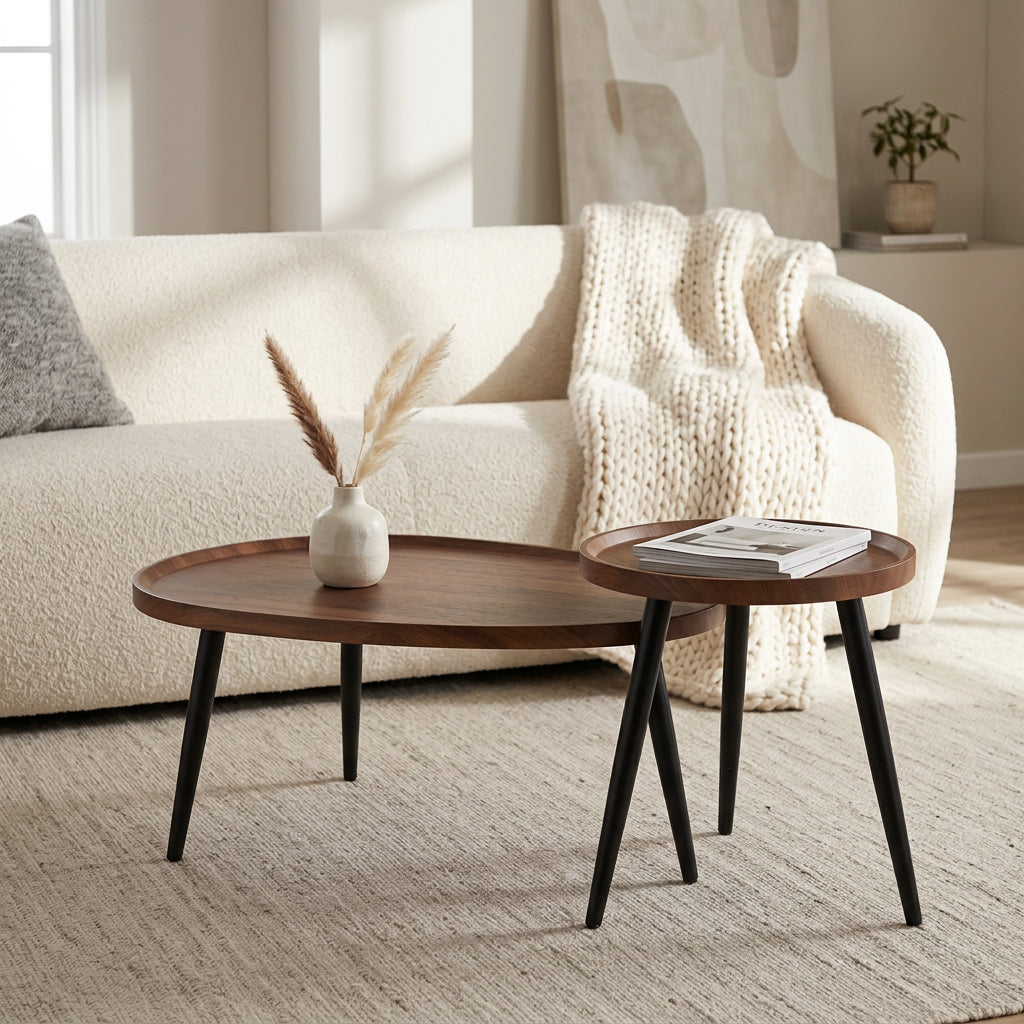 Industrial Nesting Side Tables – Walnut & Black (Set of 2)