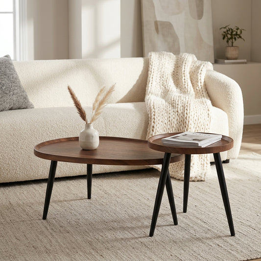 Industrial Nesting Side Tables – Walnut & Black (Set of 2)
